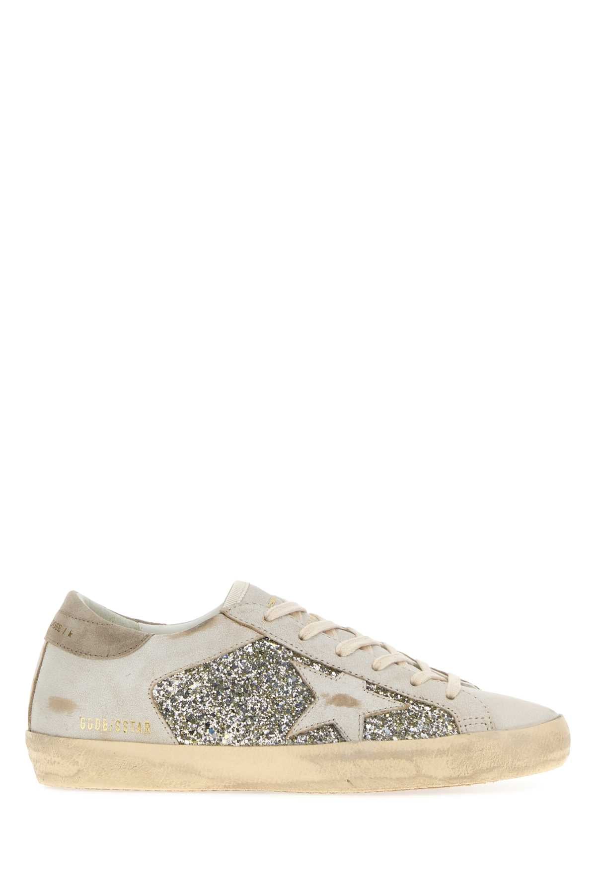 Golden Goose Deluxe Brand Super Star Glitter And Leather Upper Leather Star