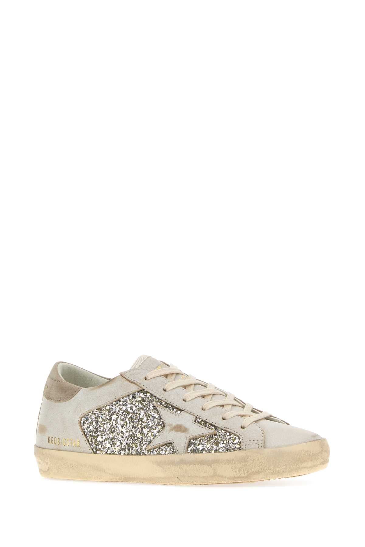 Golden Goose Deluxe Brand Super Star Glitter And Leather Upper Leather Star