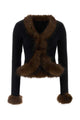 Self Portrait Black Faux Fur Knit Cardigan