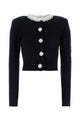 Self Portrait Navy Flower Pearl Trim Knit Jumper