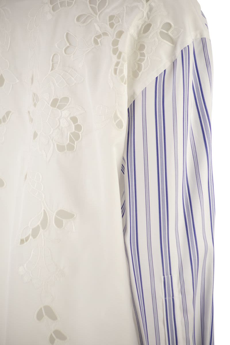 Weekend Max Mara Wkdtessile - Striped Cotton Shirt With Sangallo Lace