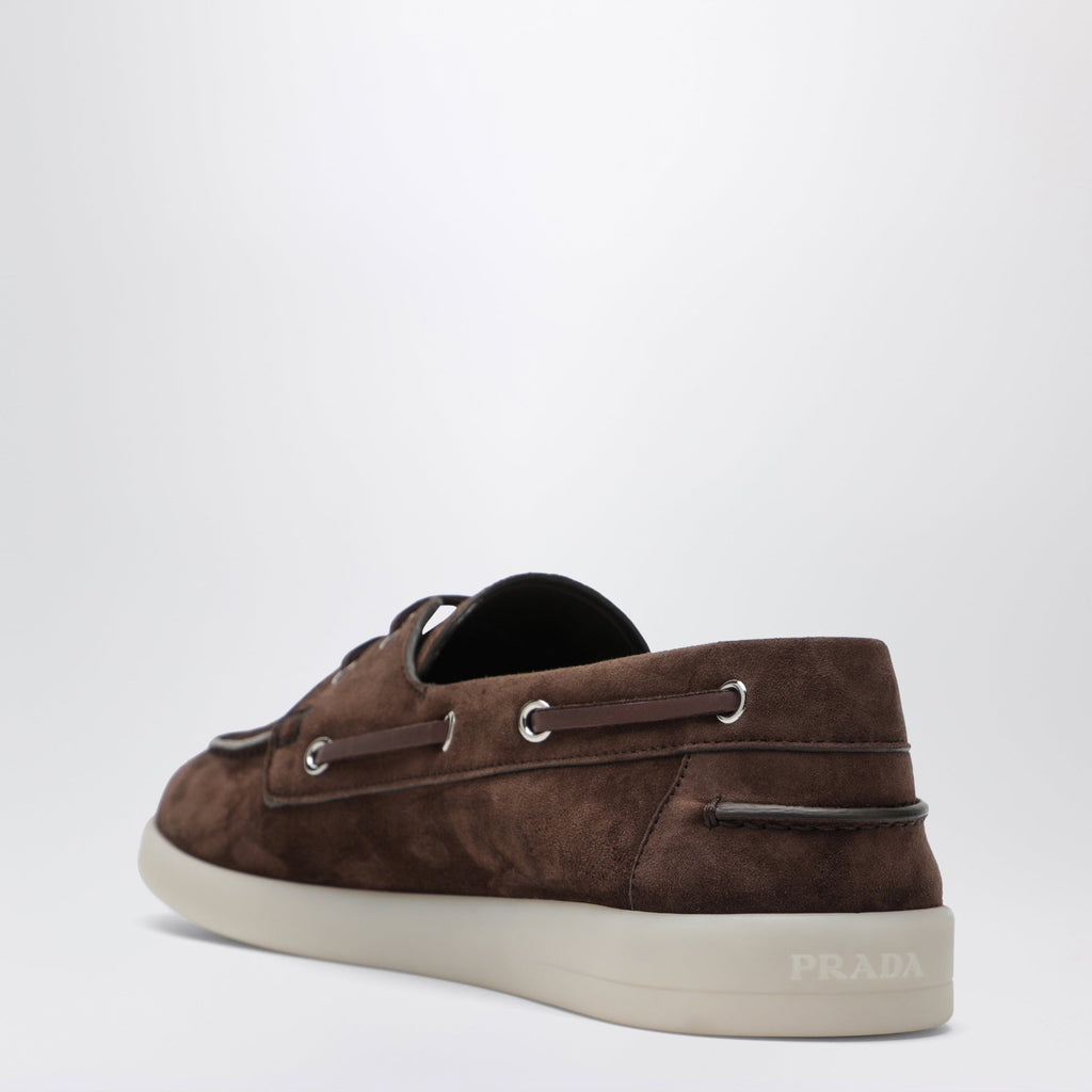 Prada Brown Suede Boat Shoes
