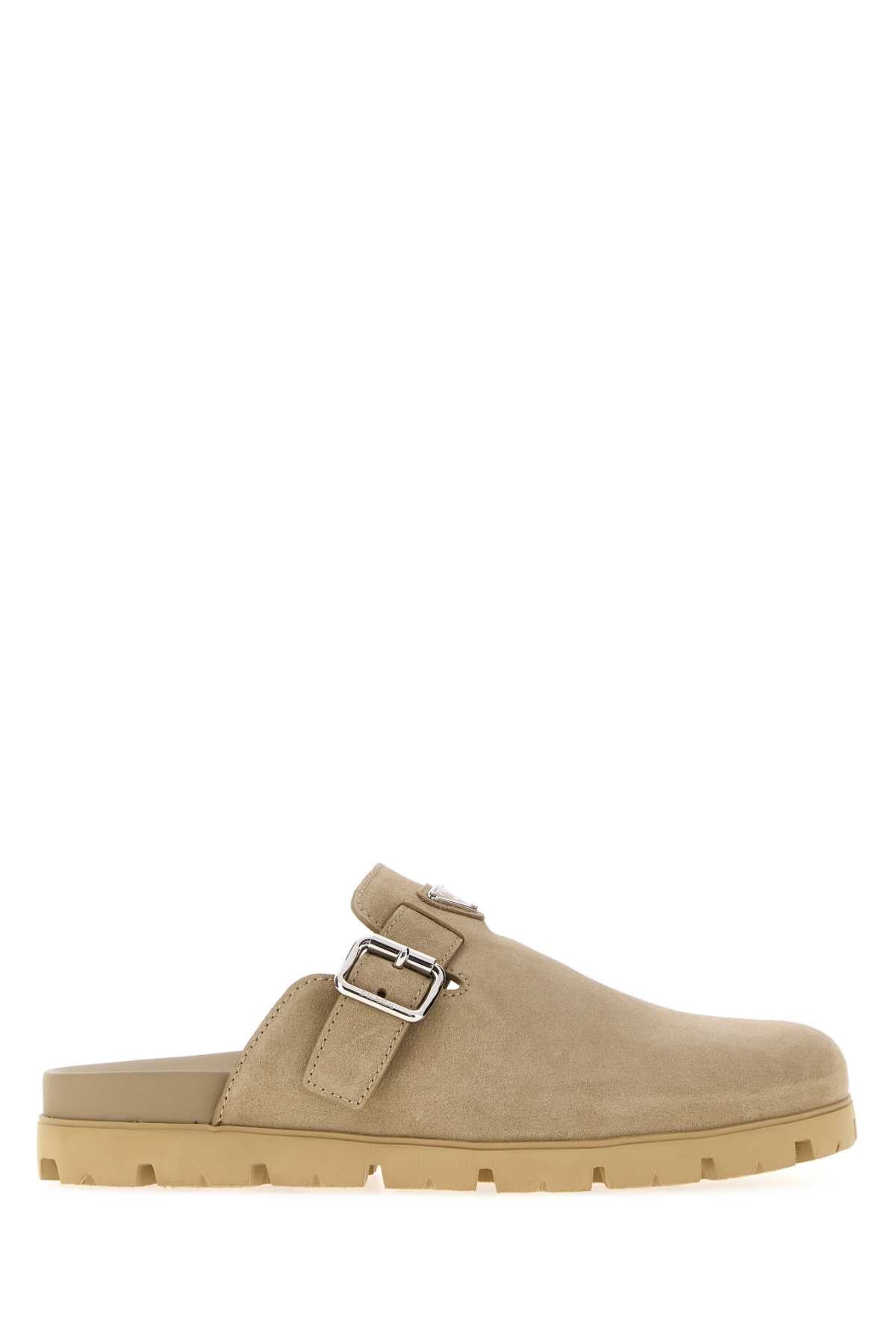Prada Sand Suede Slippers