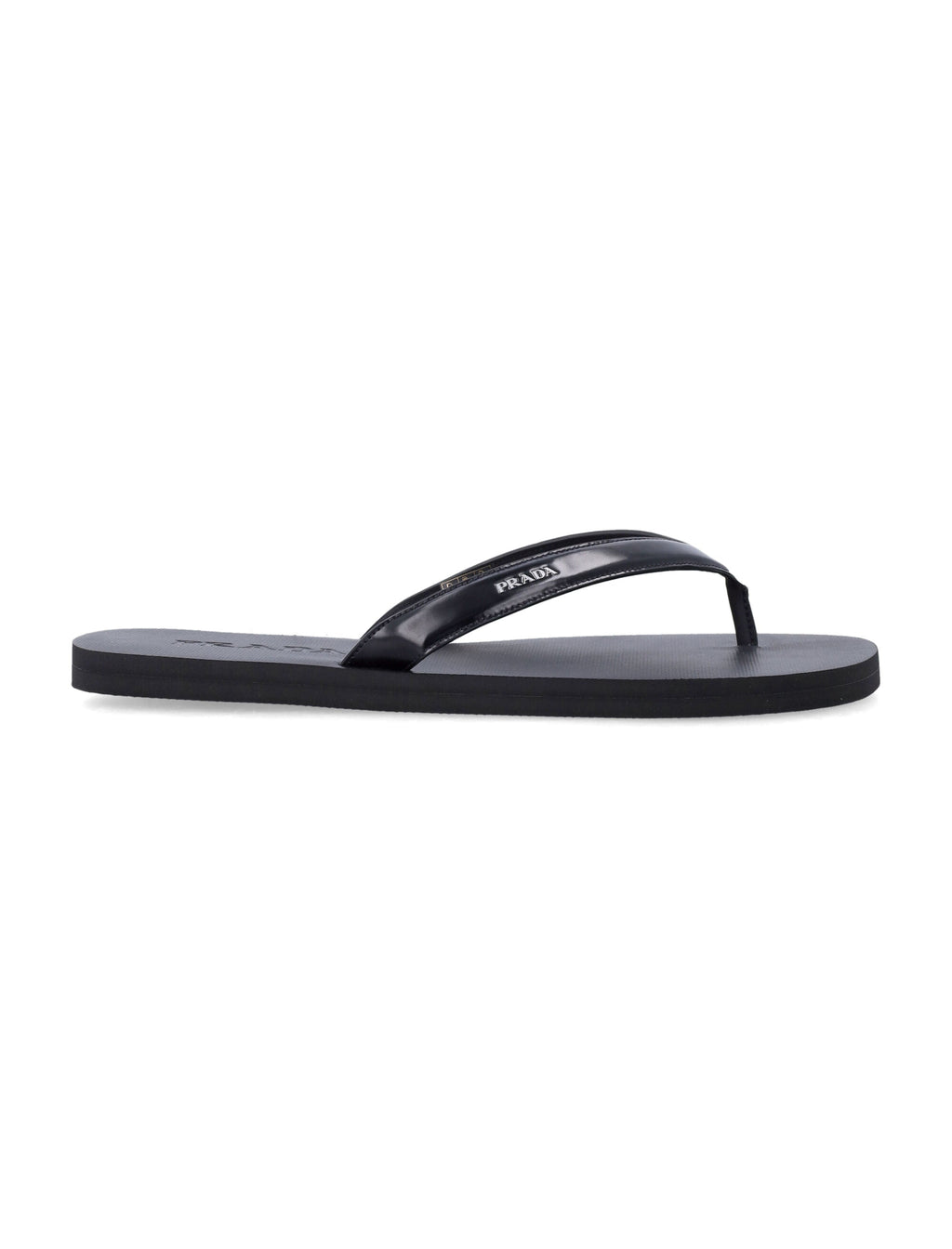 Prada Black Brushed Leather Flipflop Sandals