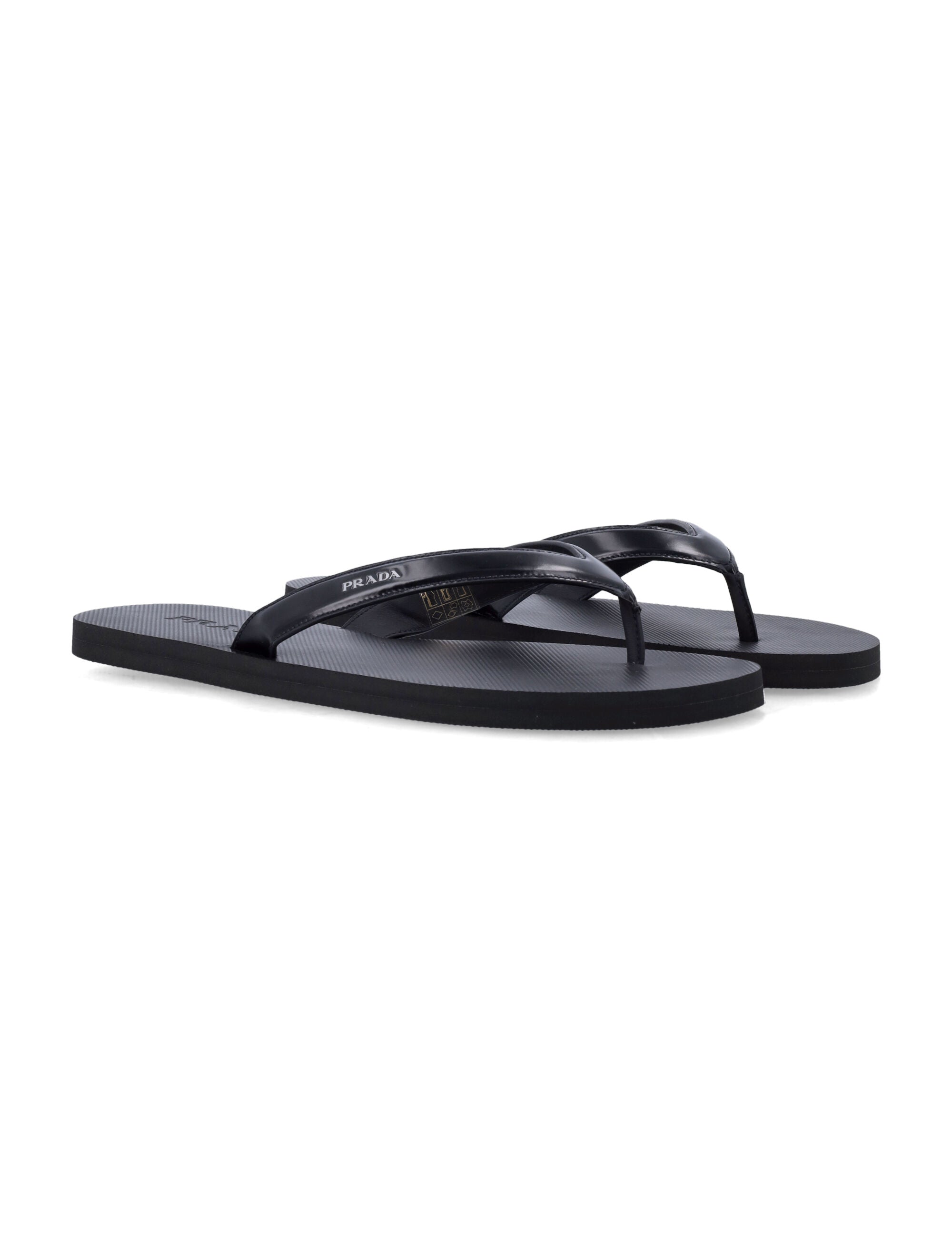 Prada Black Brushed Leather Flipflop Sandals