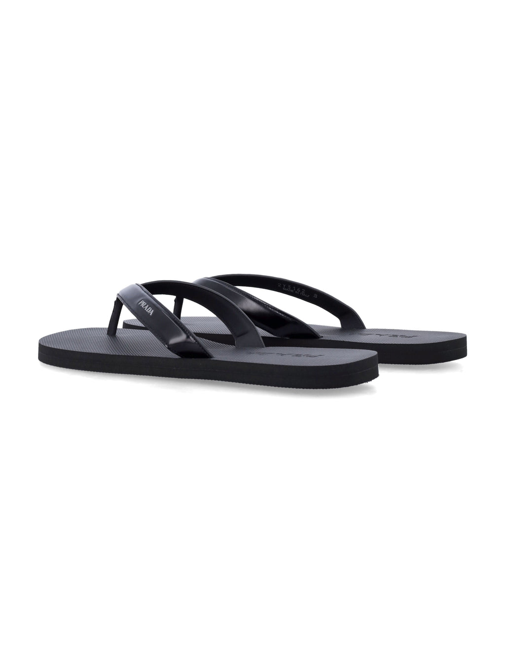 Prada Black Brushed Leather Flipflop Sandals
