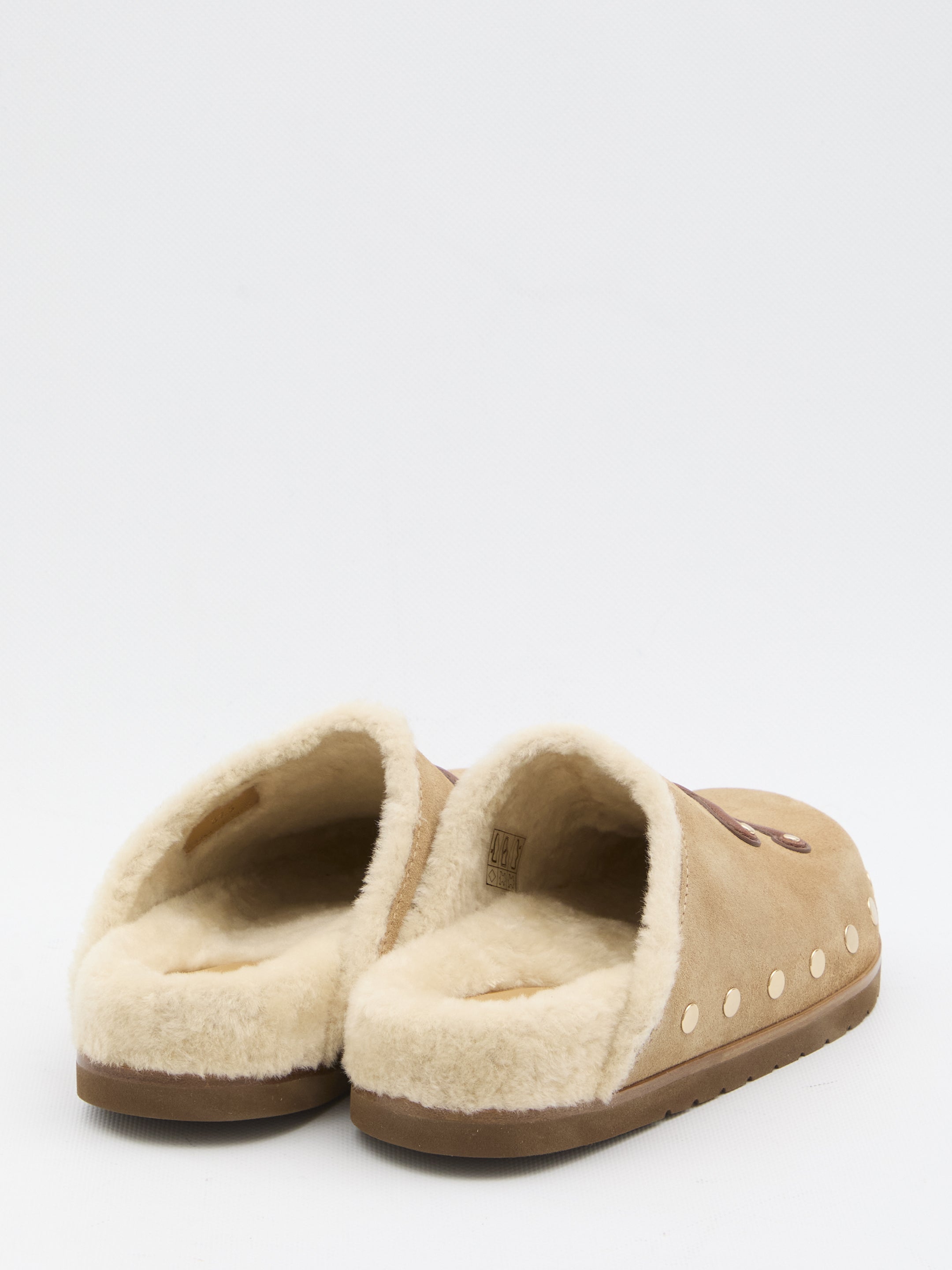 Celine Beige Triomphe Wedge 15Mm Suede Leather Mules
