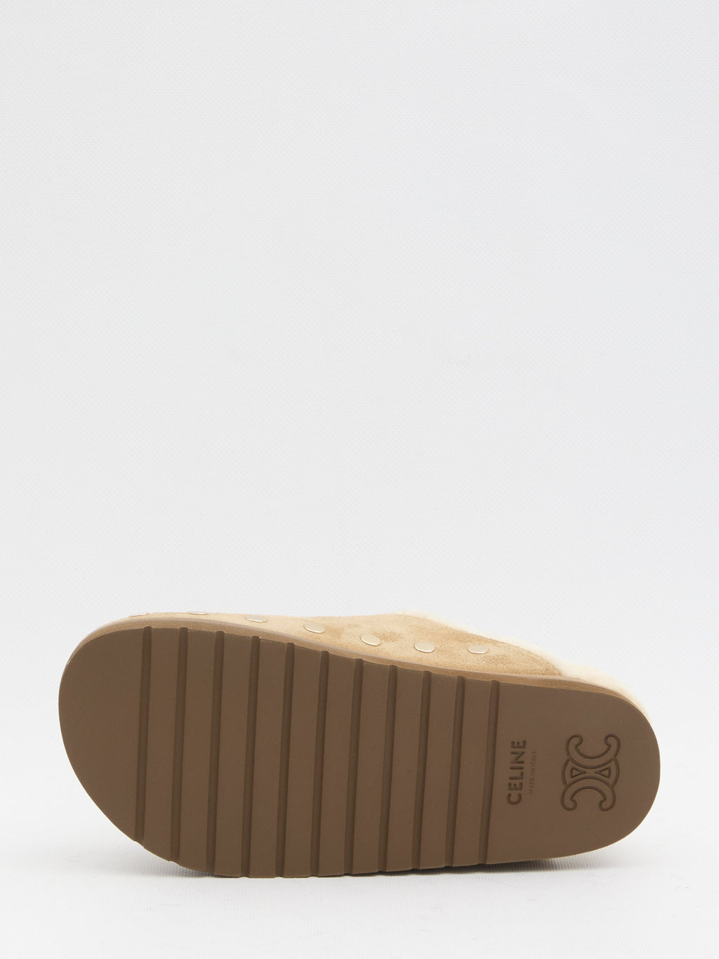Celine Beige Triomphe Wedge 15Mm Suede Leather Mules