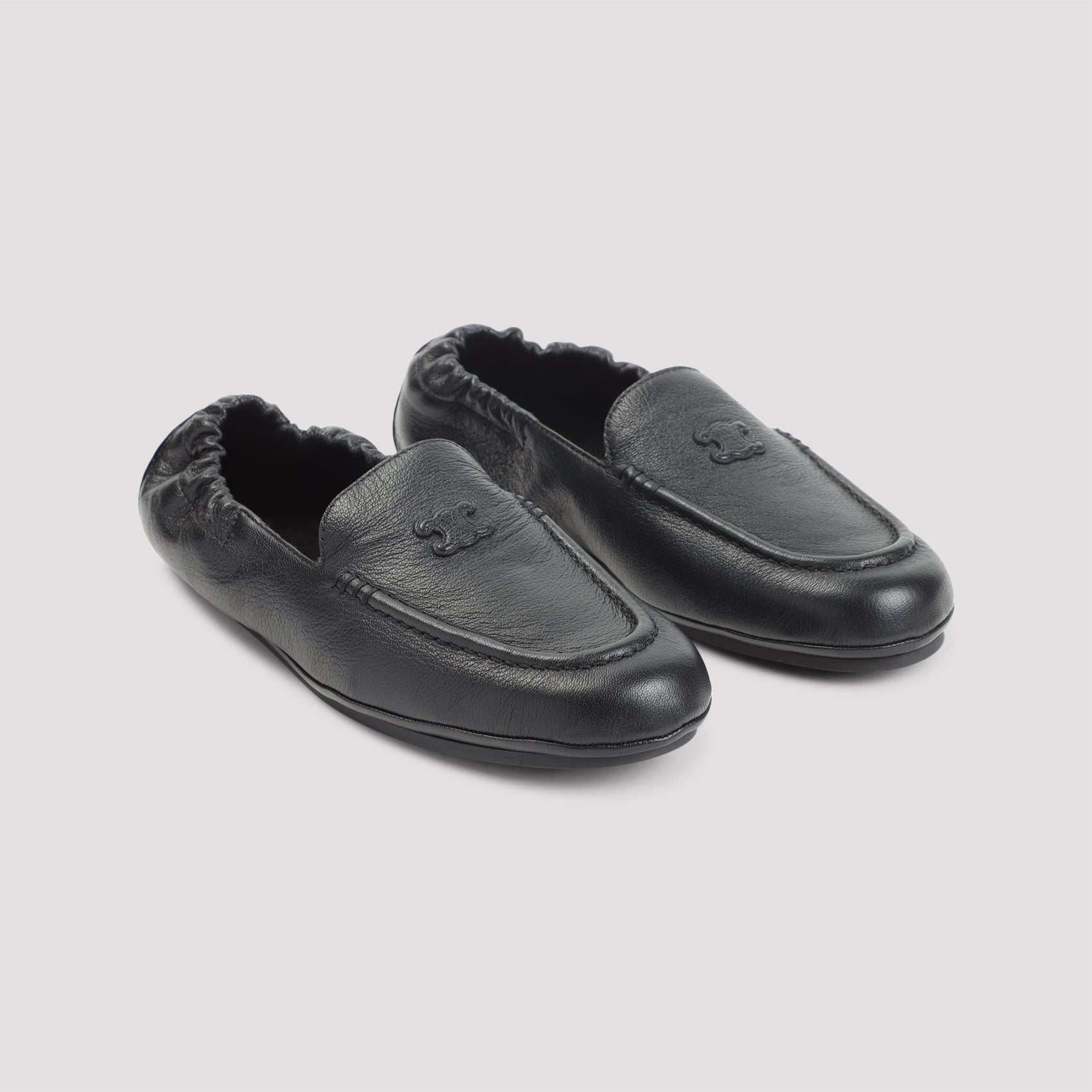 Celine Black Leather Triomphe Loafers