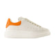 Alexander Mcqueen White Leather Sneakers With Orange Leather Heel