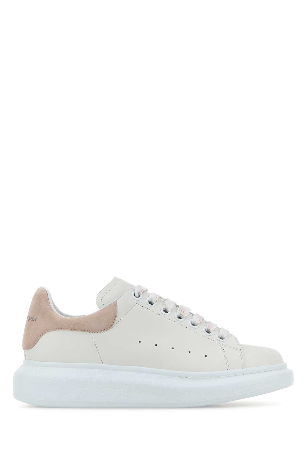Alexander Mcqueen White Leather Sneakers With Powder Pink Suede Heel