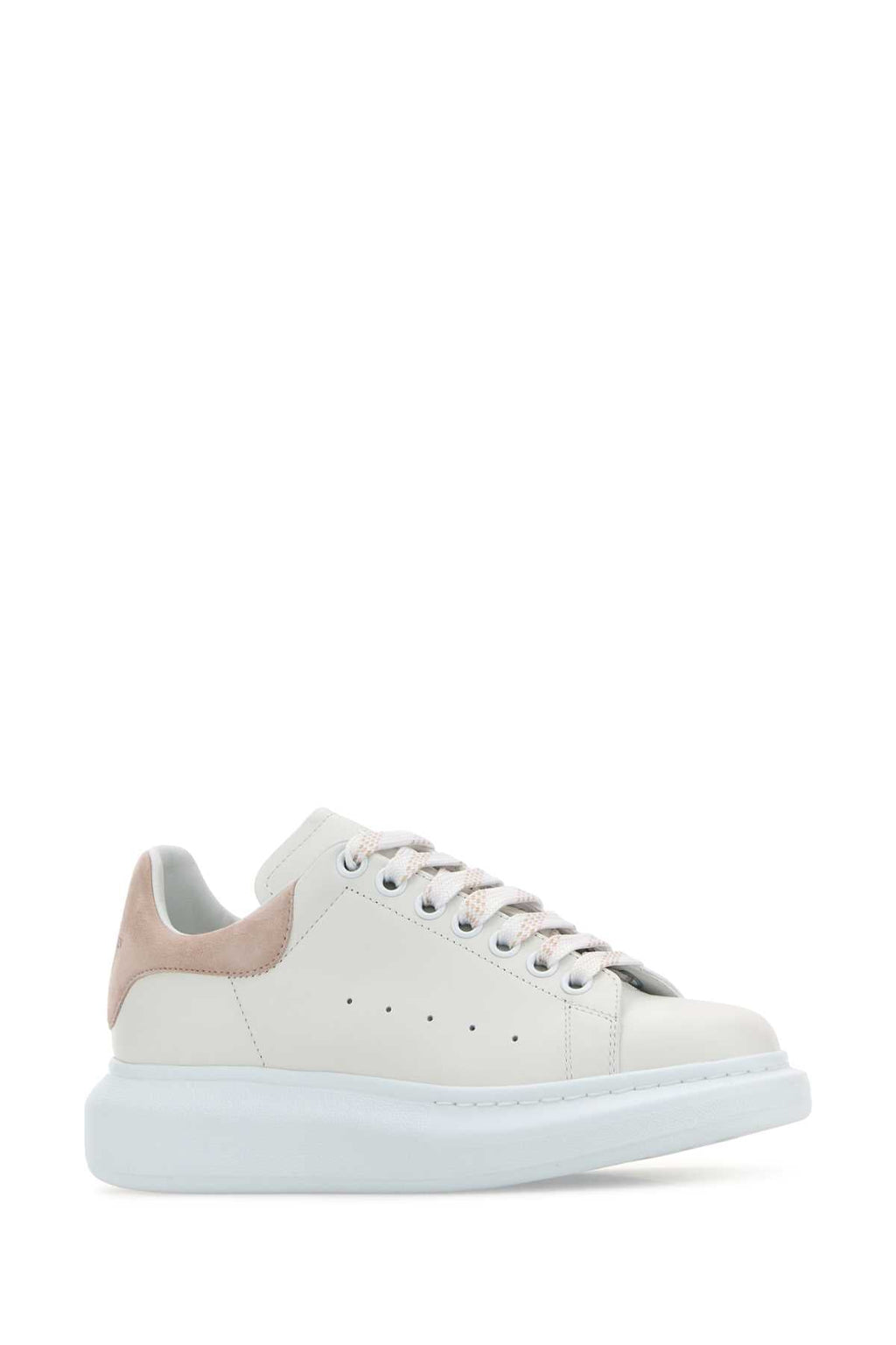 Alexander Mcqueen White Leather Sneakers With Powder Pink Suede Heel