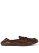 Miu Miu Chocolate Brown Miu Miu Leather Ruches Loafers Featuring A Gold Embossed Logo And Rubber Soles