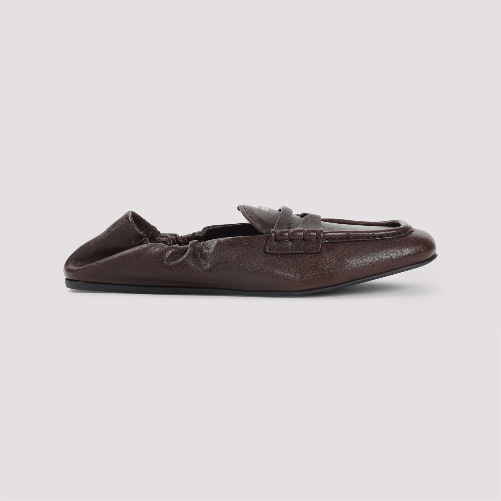 Miu Miu Dark Brown Nappa Leather Ruches Loafers