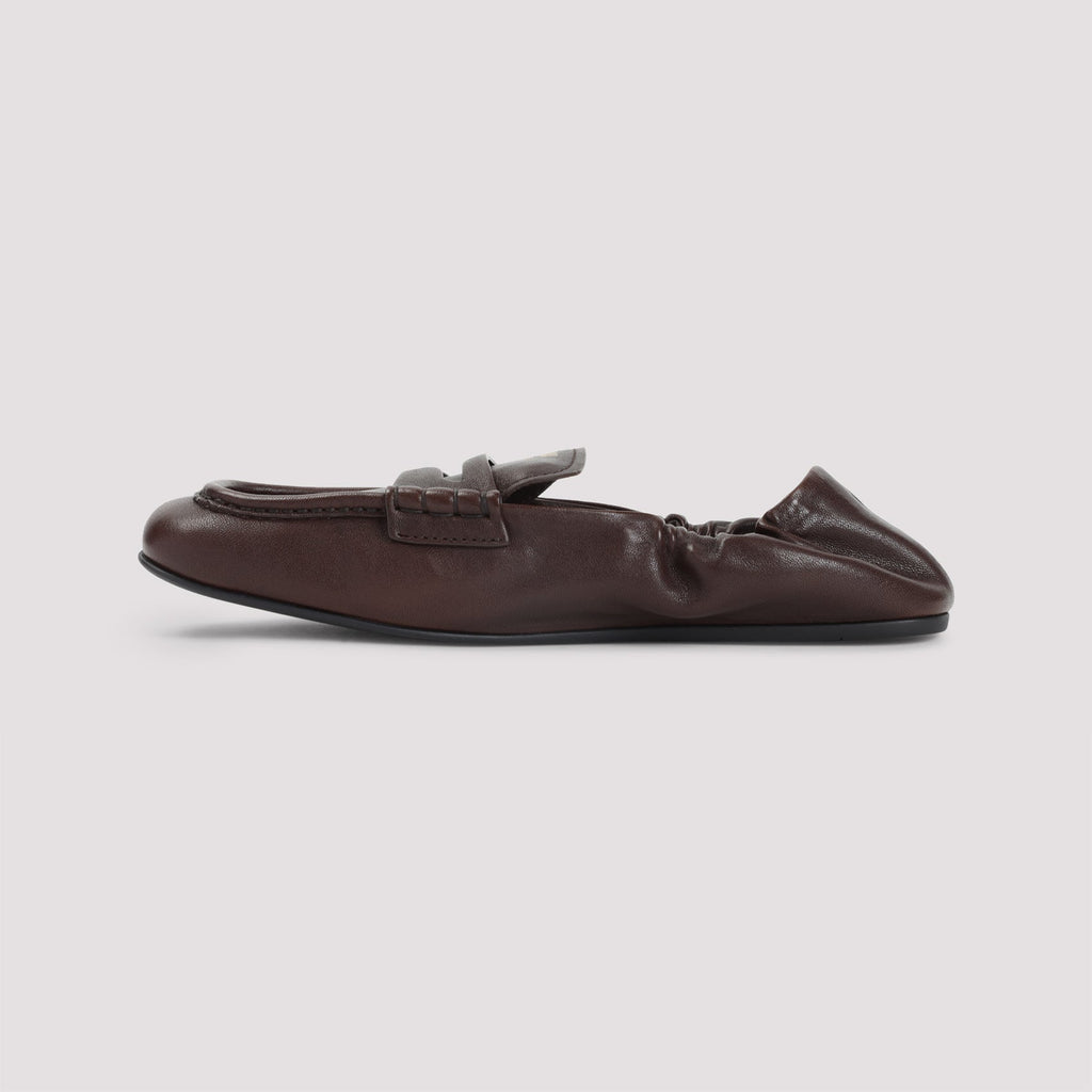Miu Miu Dark Brown Nappa Leather Ruches Loafers