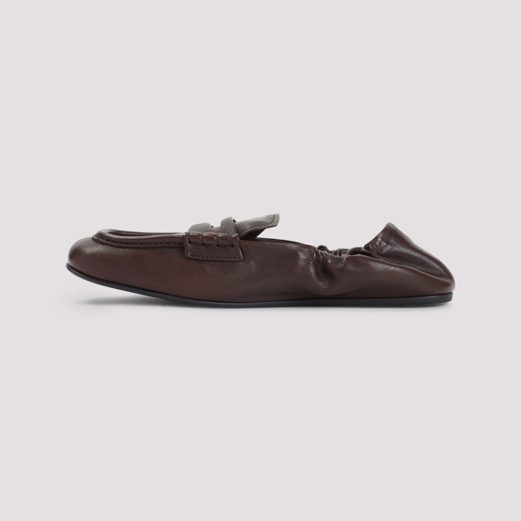 Miu Miu Dark Brown Nappa Leather Ruches Loafers