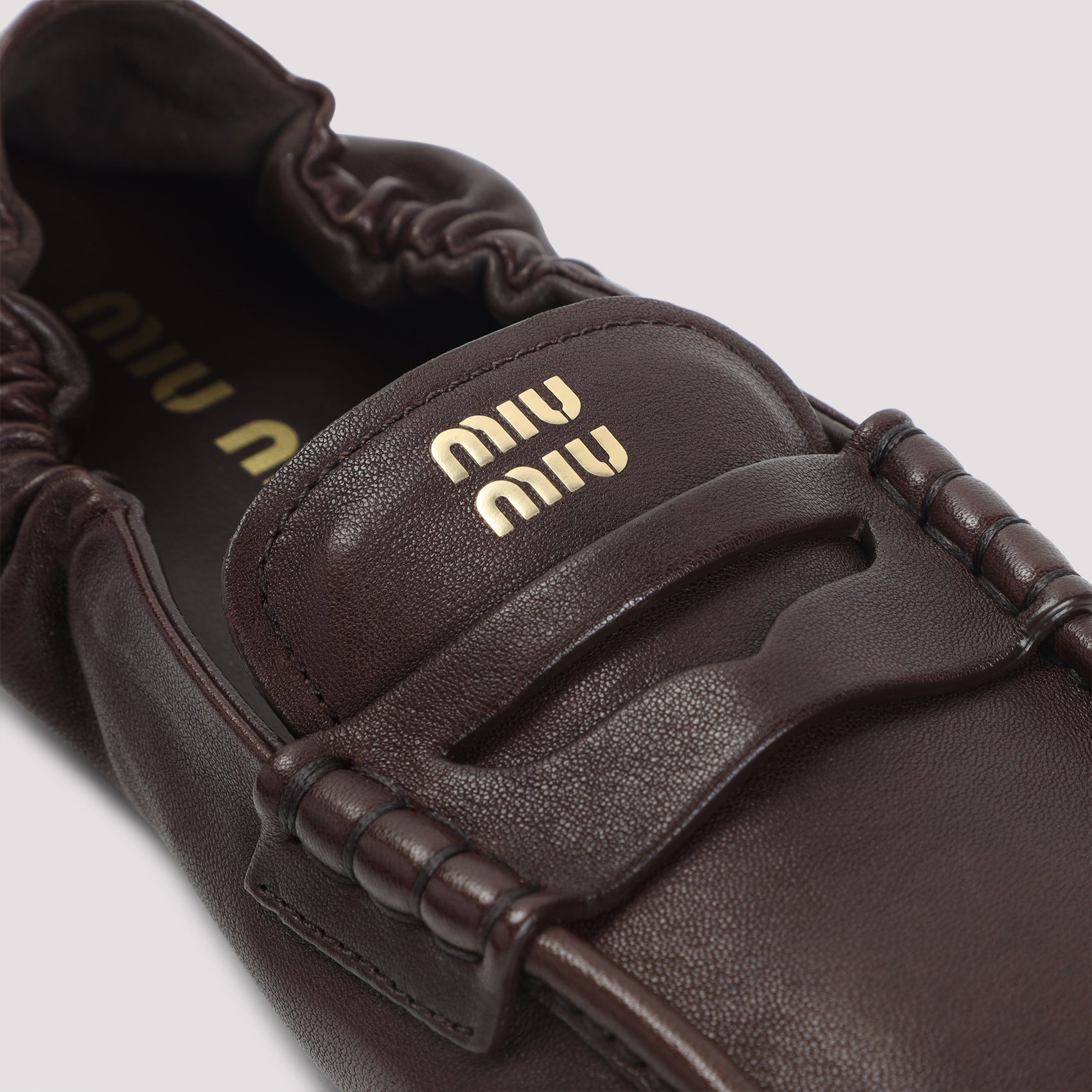 Miu Miu Dark Brown Nappa Leather Ruches Loafers