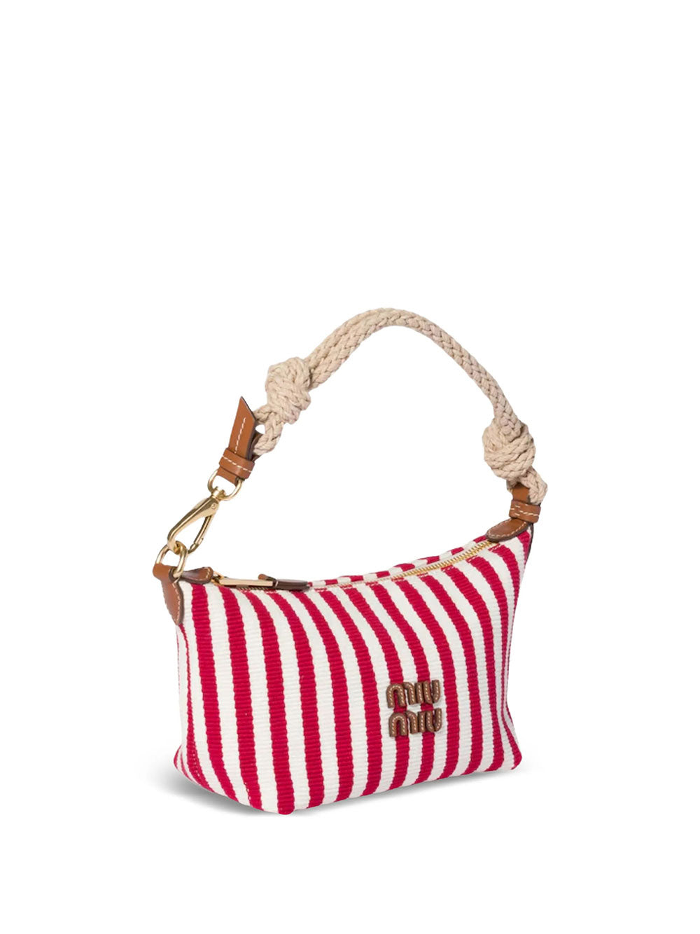 Miu Miu Striped Jacquard Cotton Pouch In Ruby And Cognac