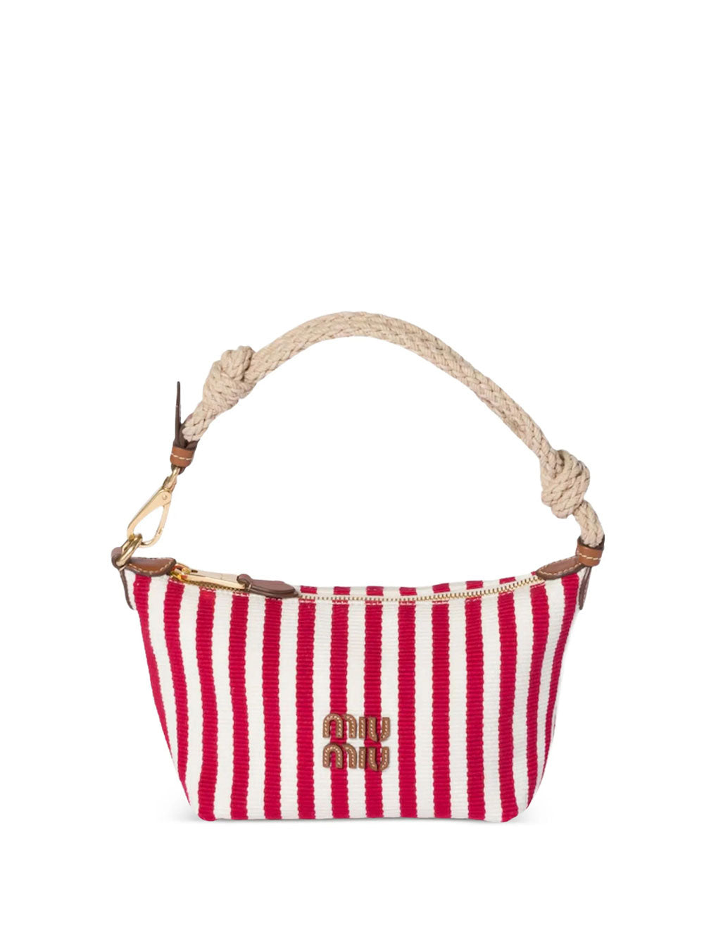 Miu Miu Striped Jacquard Cotton Pouch In Ruby And Cognac