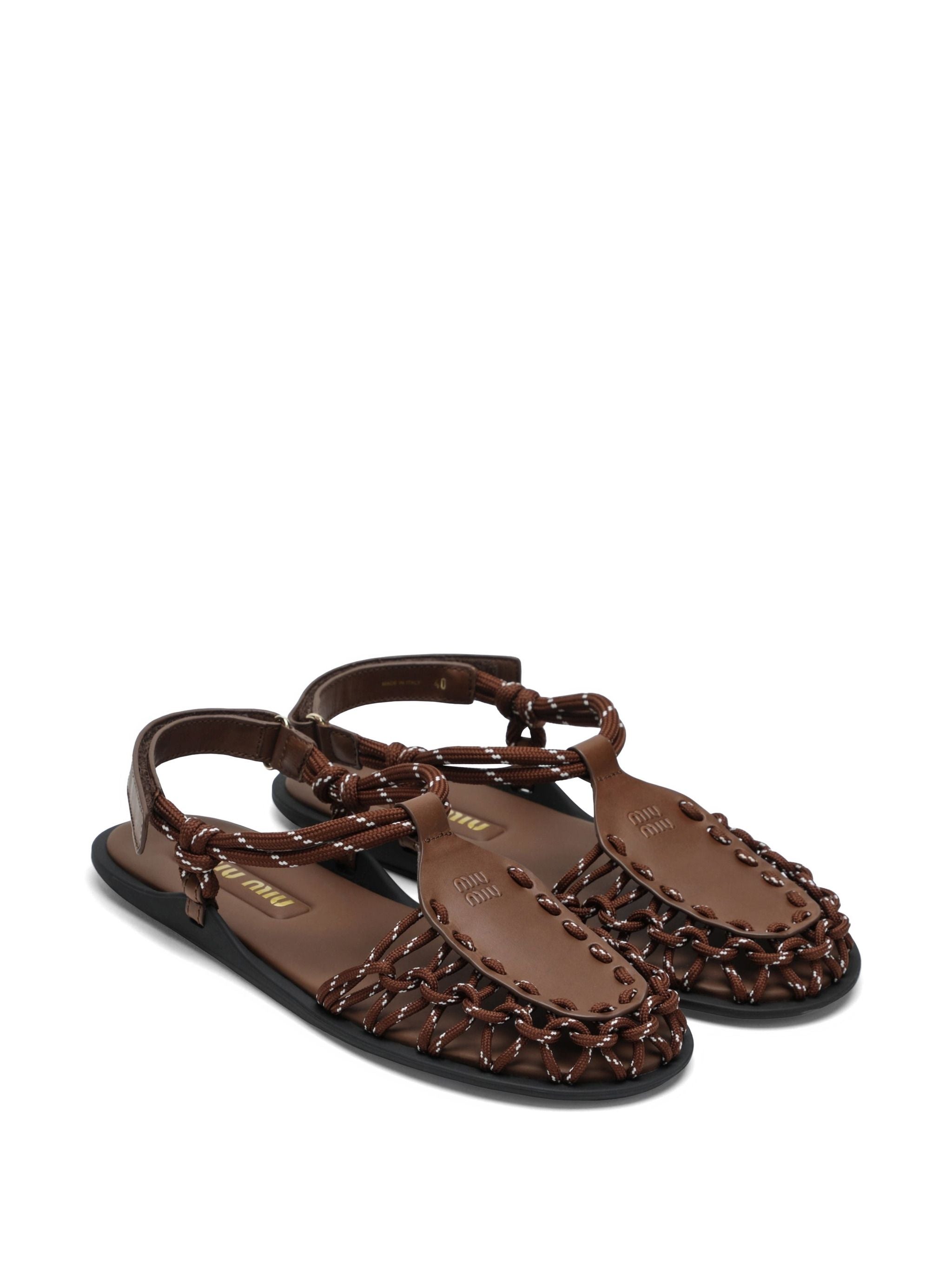 Miu Miu Round-Toe Leather Sandals
