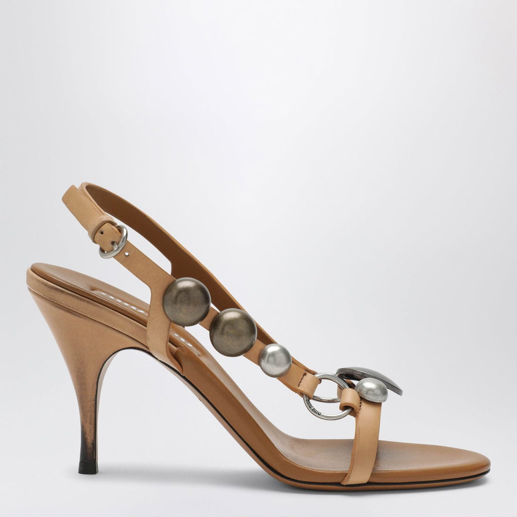 Miu Miu Honeycolored Leather Sandals With Metal Details