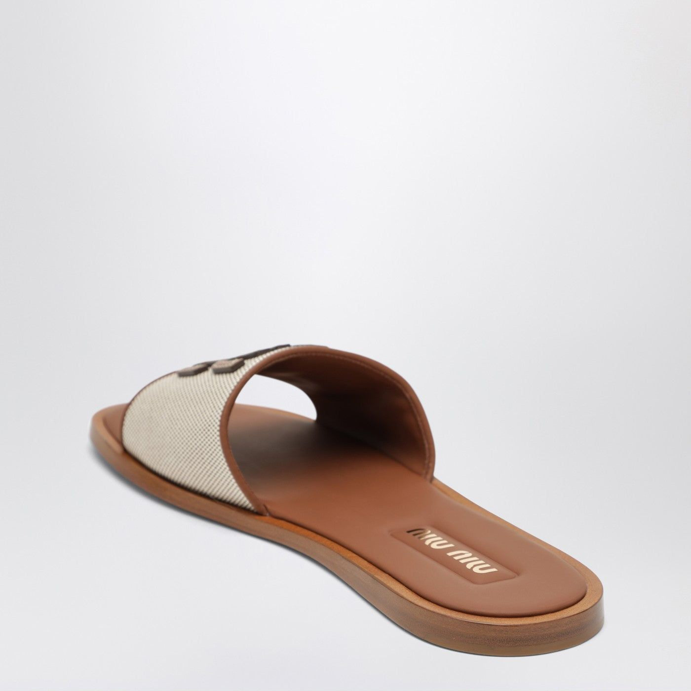 Miu Miu Slide Sandals In Canvas And Leather