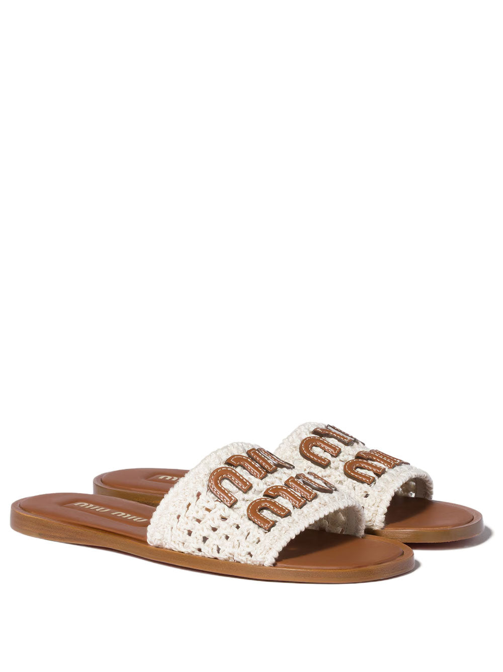 Miu Miu Crochet And Leather Slides