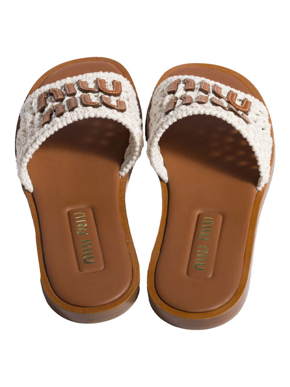 Miu Miu Crochet And Leather Slides