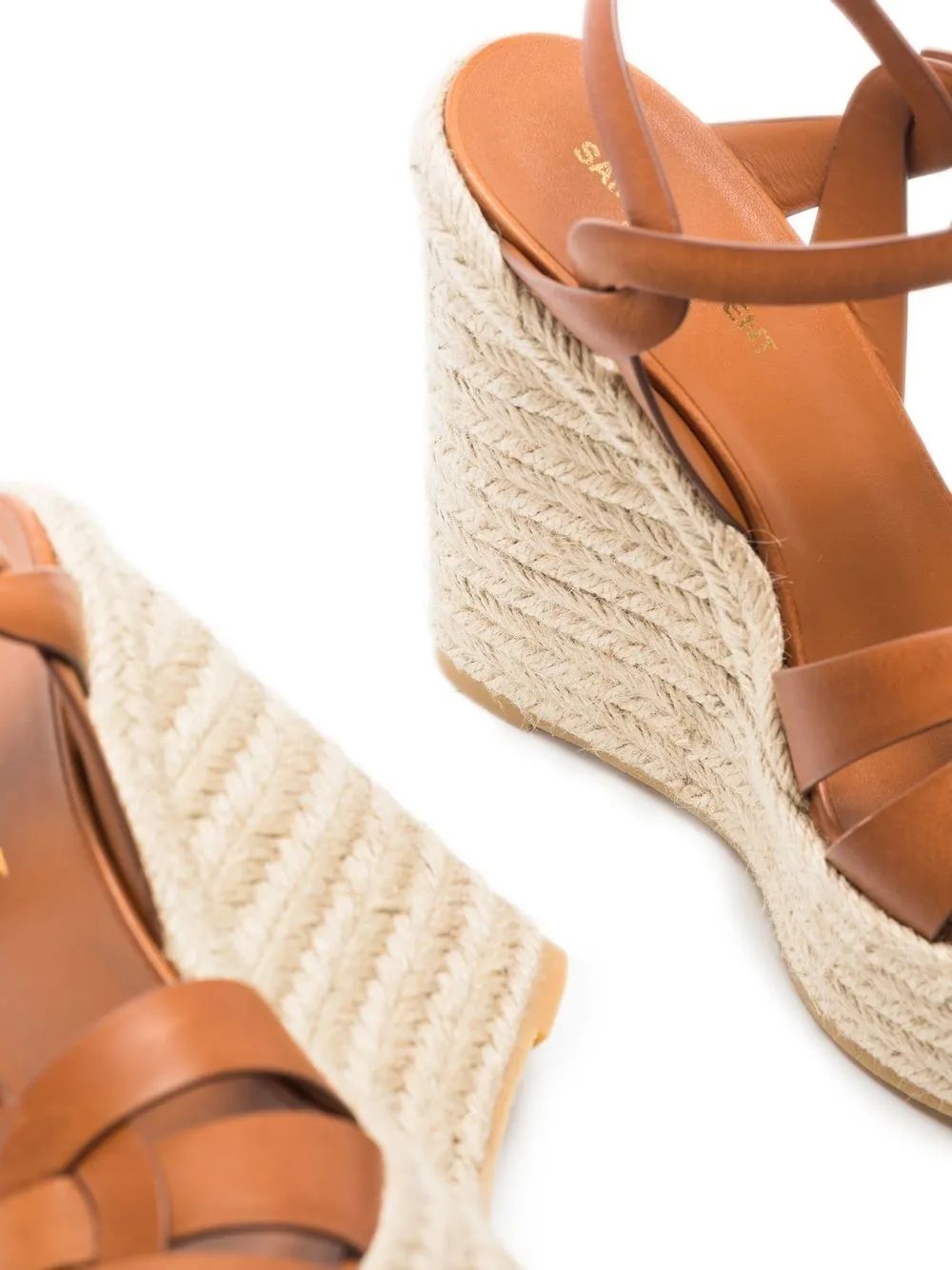 Saint Laurent Amber Brown Leather 85 Wedges Espadrilles