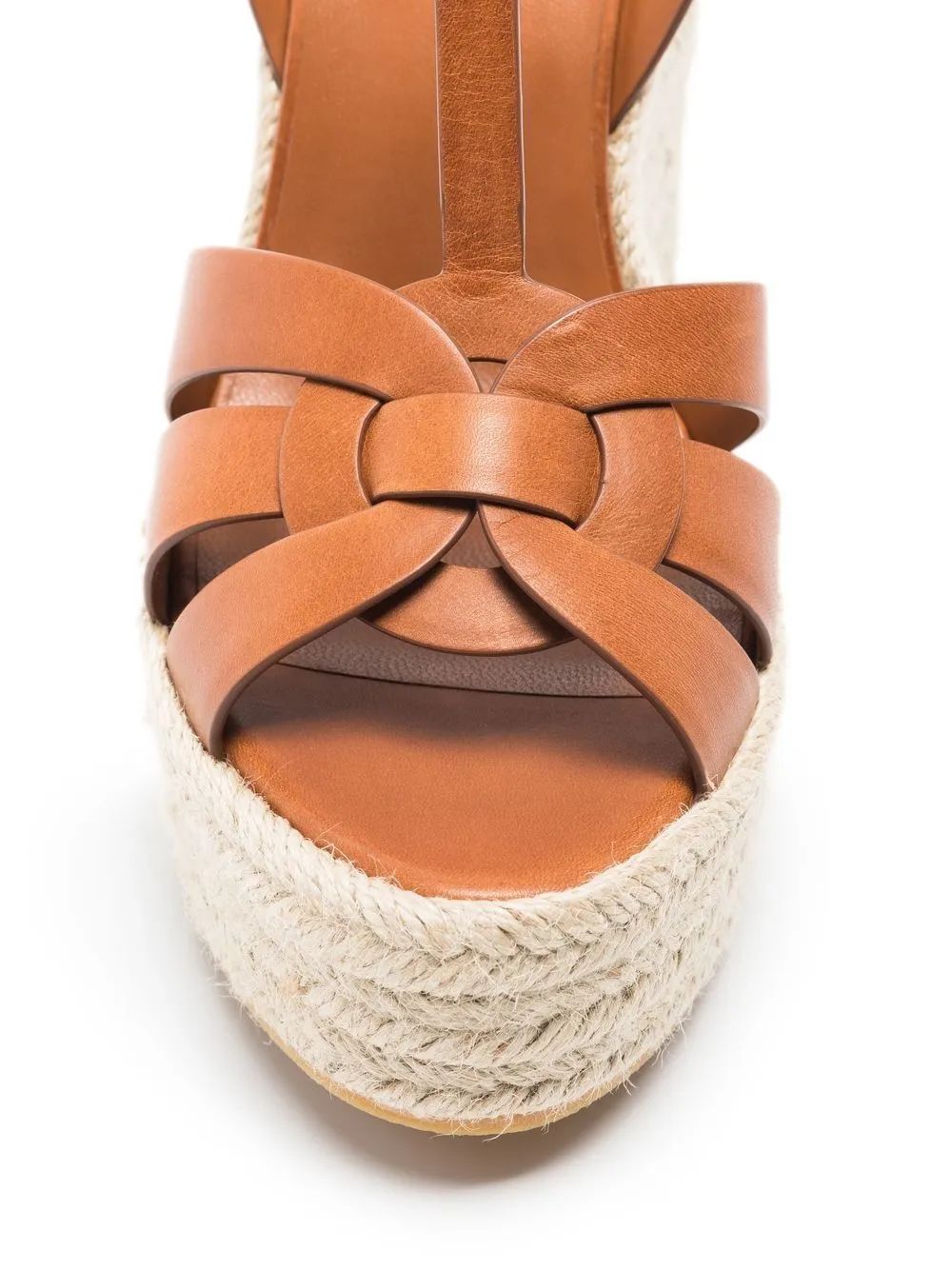 Saint Laurent Amber Brown Leather 85 Wedges Espadrilles
