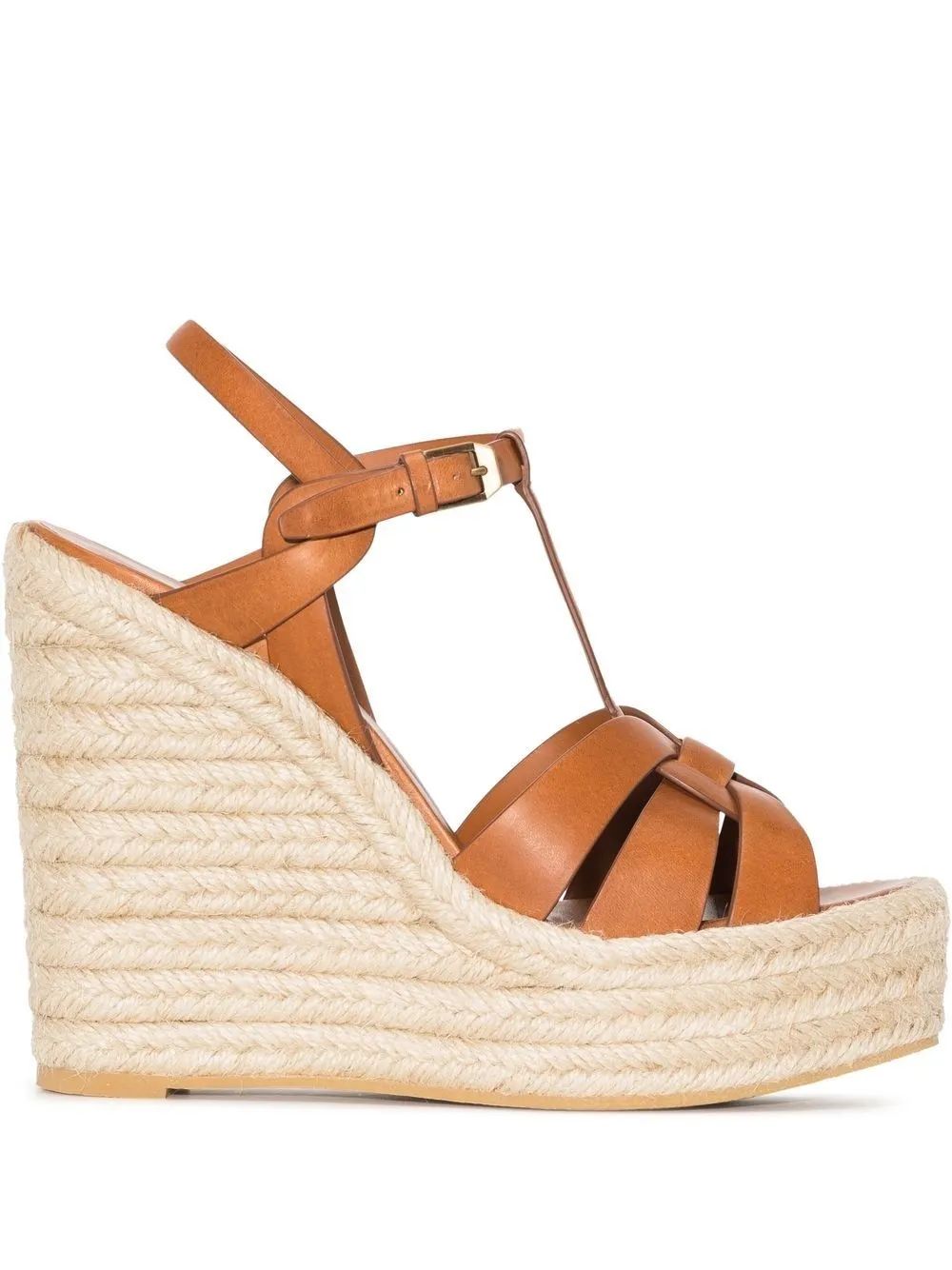 Saint Laurent Amber Brown Leather 85 Wedges Espadrilles