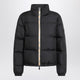 Burberry Black Zipup Down Jacket With Check Detail