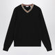 Burberry Black Wool Sweater With Check Motif Neckline
