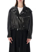 Sword Sword Elastic Hem Black Leather Jacket