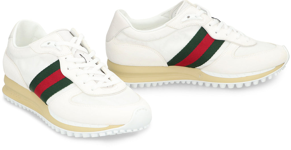 Gucci White Original Gg Fabric And Suede Gucci Re-Motion Sneakers