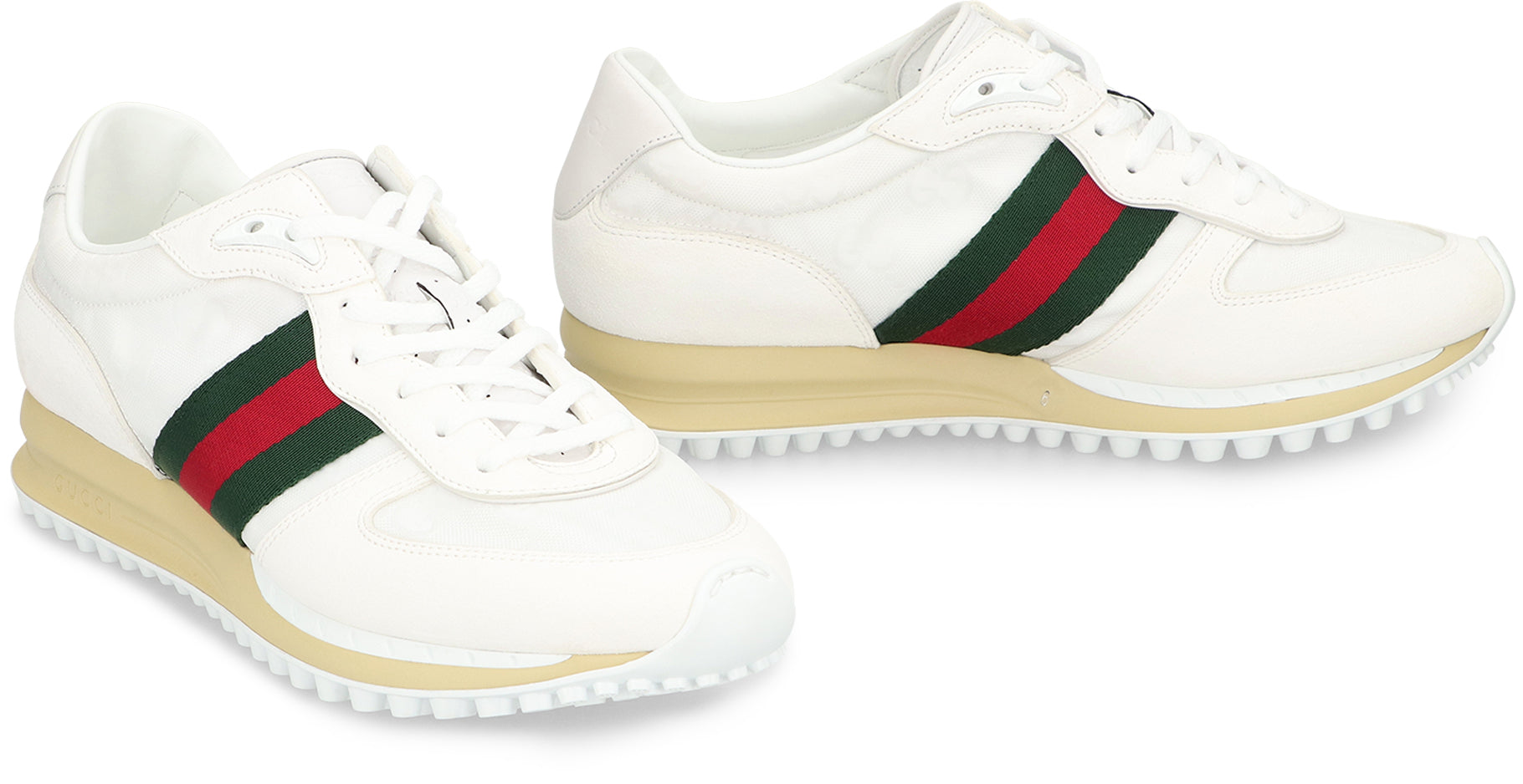 Gucci White Original Gg Fabric And Suede Gucci Re-Motion Sneakers