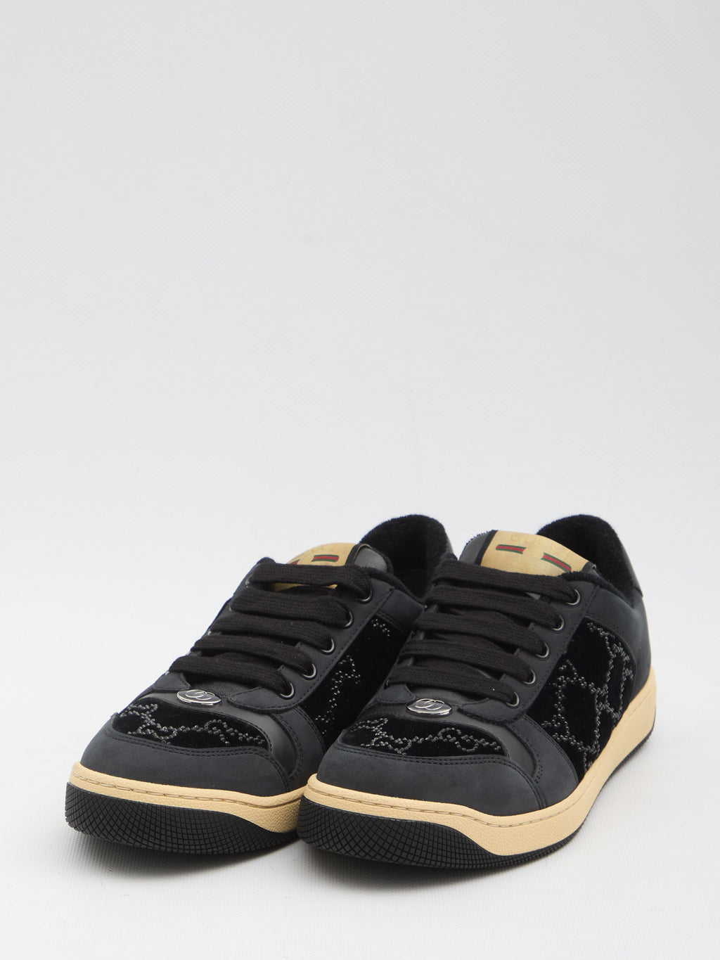Gucci Sneakers Screener In Leather And Velvet Monogram Of Rhinestones