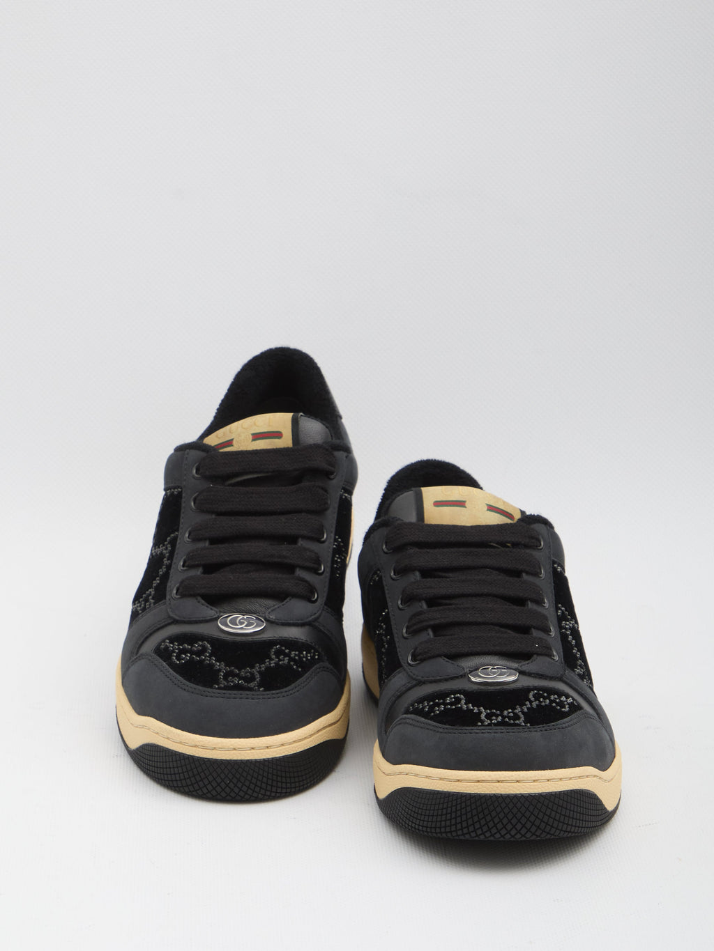 Gucci Sneakers Screener In Leather And Velvet Monogram Of Rhinestones