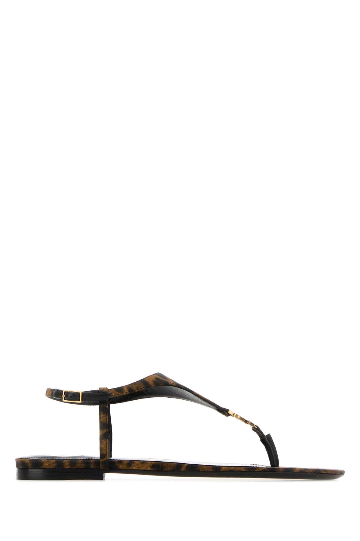 Saint Laurent Cassandre Sandals In Leopardprint Grosgrain