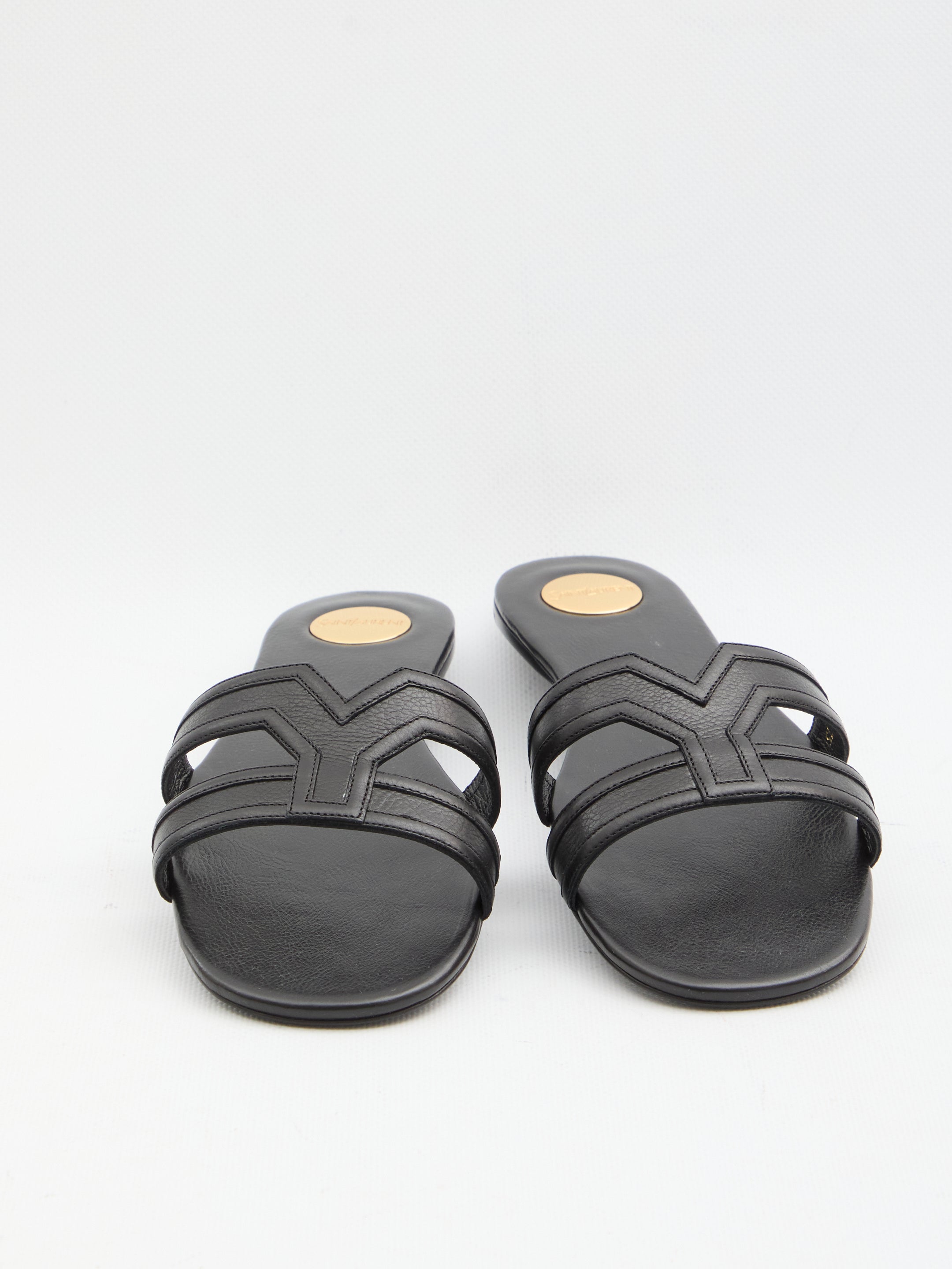 Saint Laurent Mabrouka Leather Flat Sandals