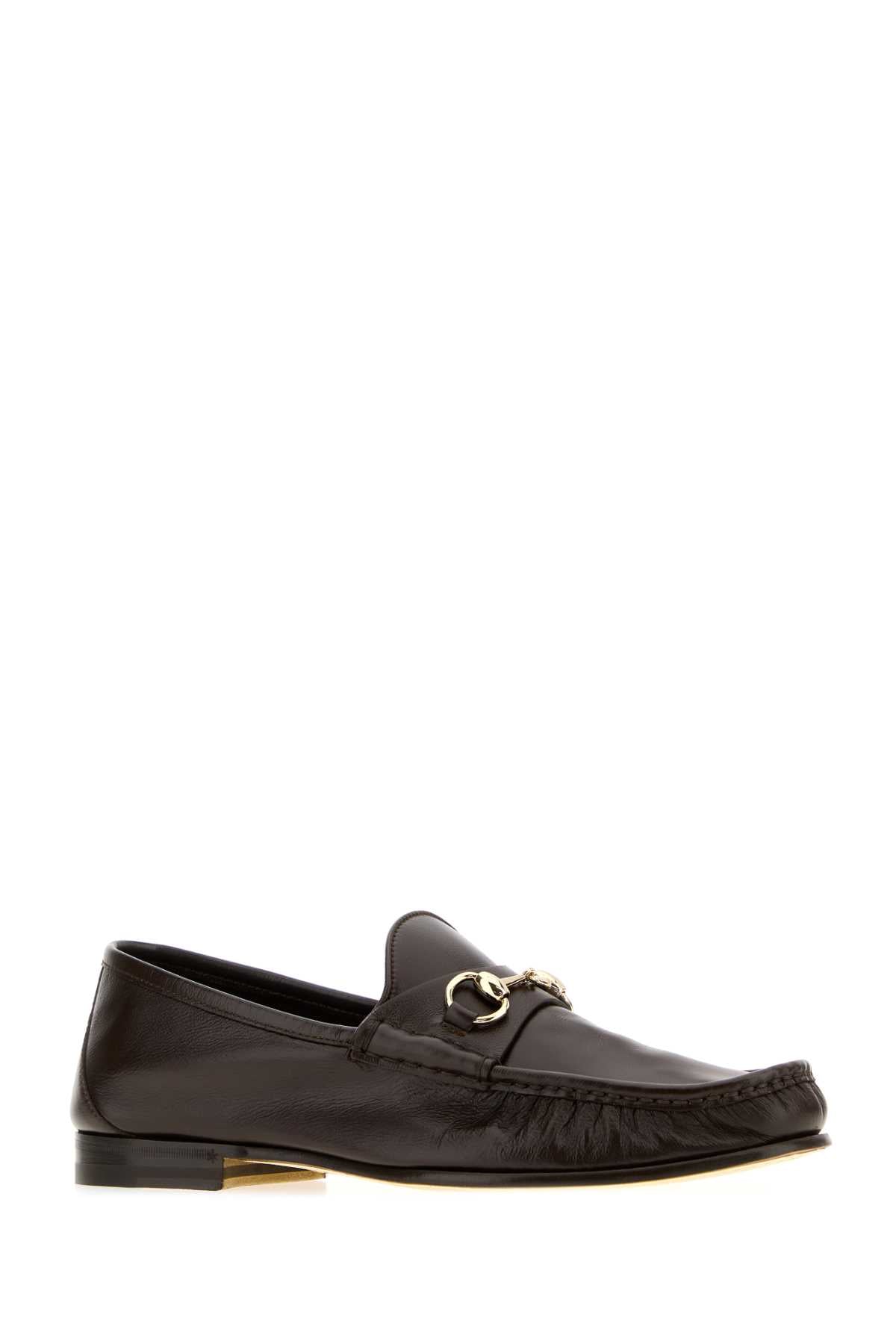 Gucci Dark Brown Leather Gucci Lugano Loafers
