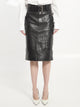 Saint Laurent Black Crinkled Calfskin Belted Pencil Skirt