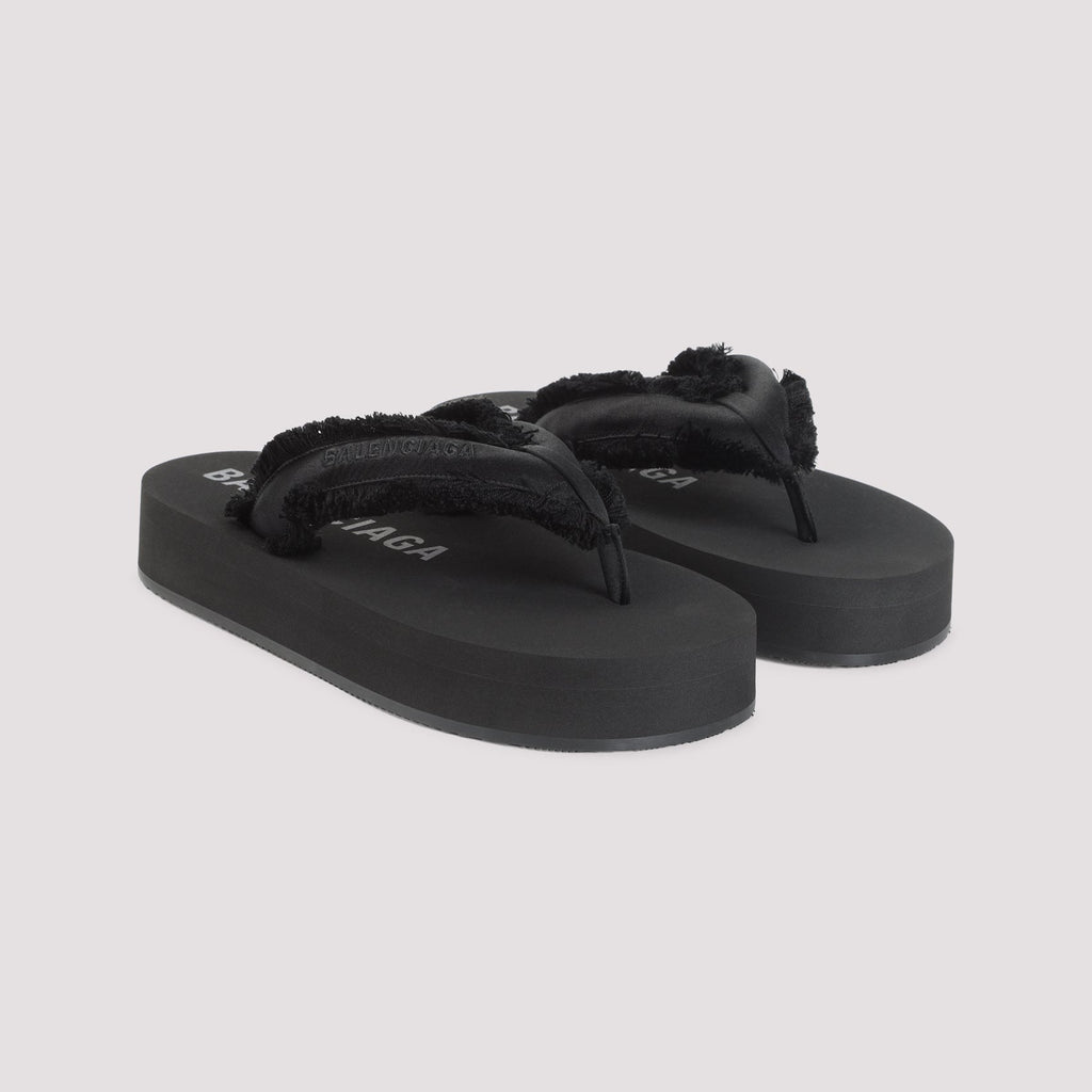 Balenciaga Jet Lag Thong Sandals In Black Satin