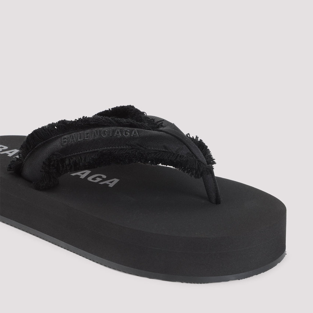 Balenciaga Jet Lag Thong Sandals In Black Satin