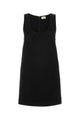 Saint Laurent Black Satin Finish Deep-Round Neck Sleeveless Pleated Detailing Gold-Tone Cassandre Logo Charm Concealed Rear Zip-Fastening Fitted Cut