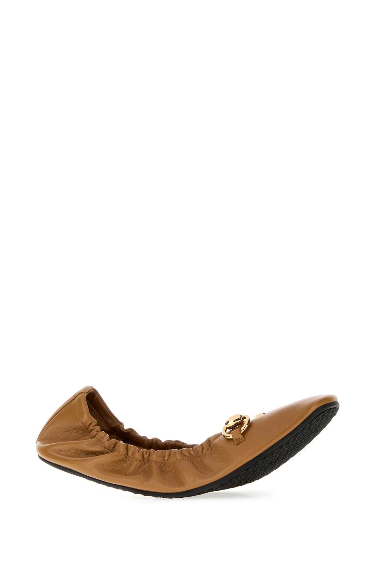 Gucci Camel Leather Prima Ballerinas