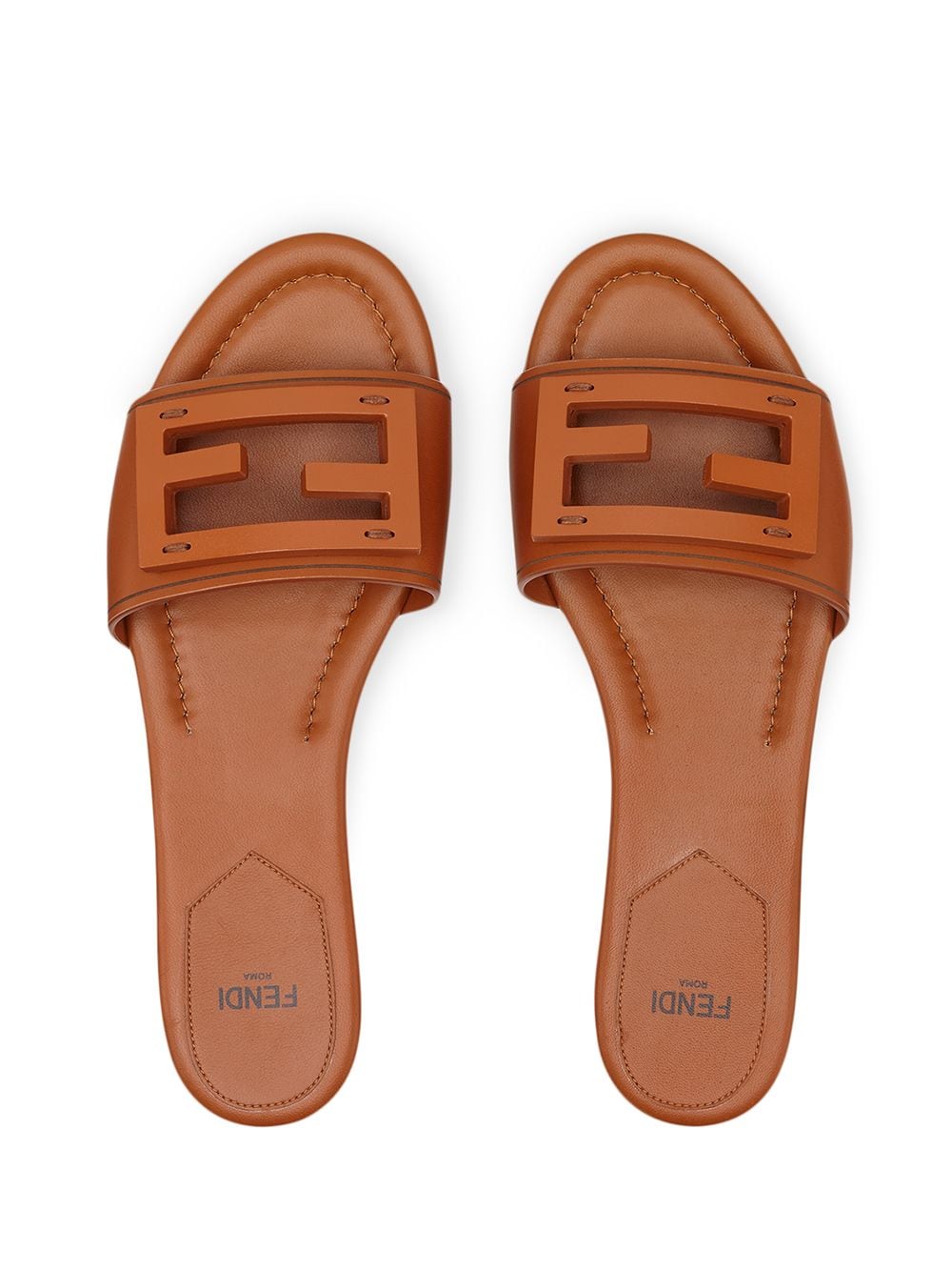 Fendi Brown Leather Baguette Slides