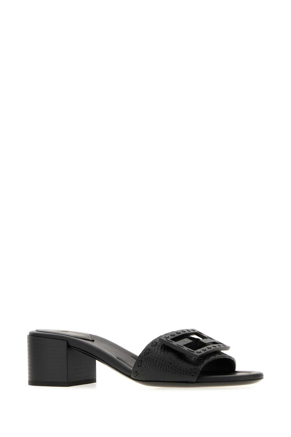 Fendi Black Leather Baguette Mules