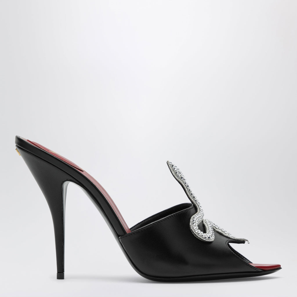 Valentino Garavani Black Coeur Vipère Slide Sandals In Goatskin