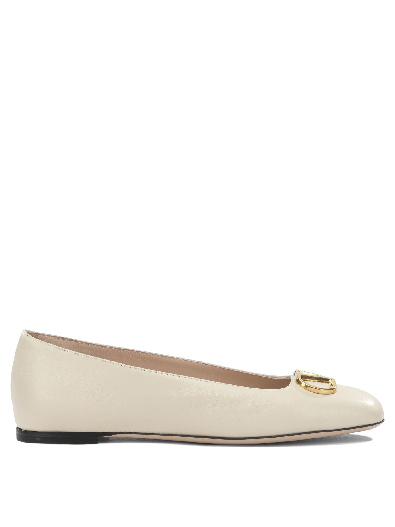 Valentino Garavani Vlogo White Lamb Leather Goat Leather Classic Ballet Flats